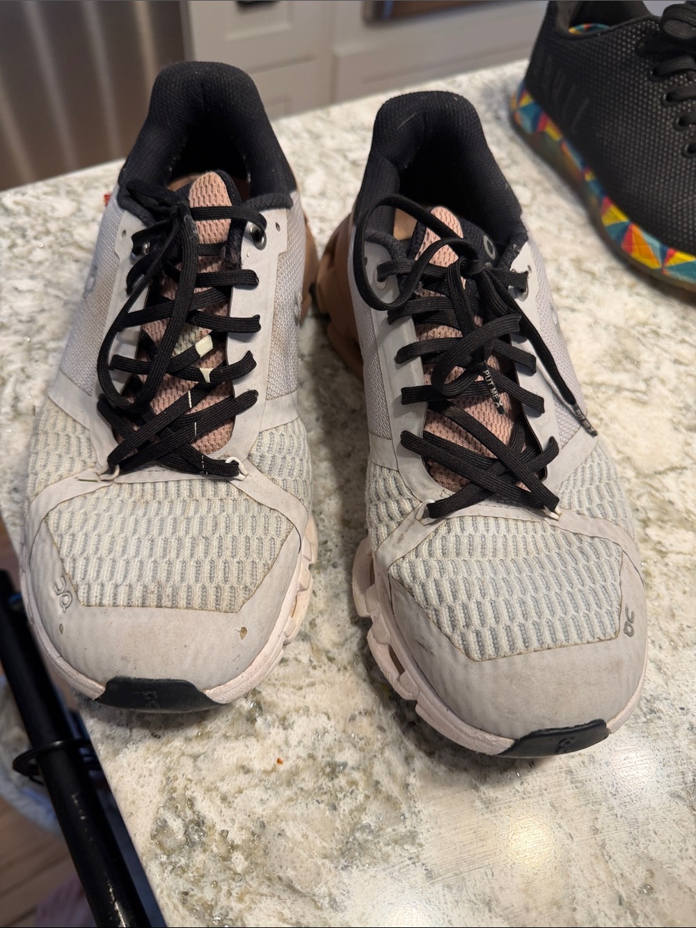 On Running Women’s Light Gray and Blush Athletic Running Shoes with Black Laces